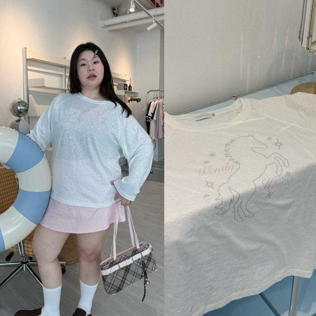 Wendy Hourse Long Top ผ้าสลาฟเสื้อรีดเพชรลายม้า Wendystore19