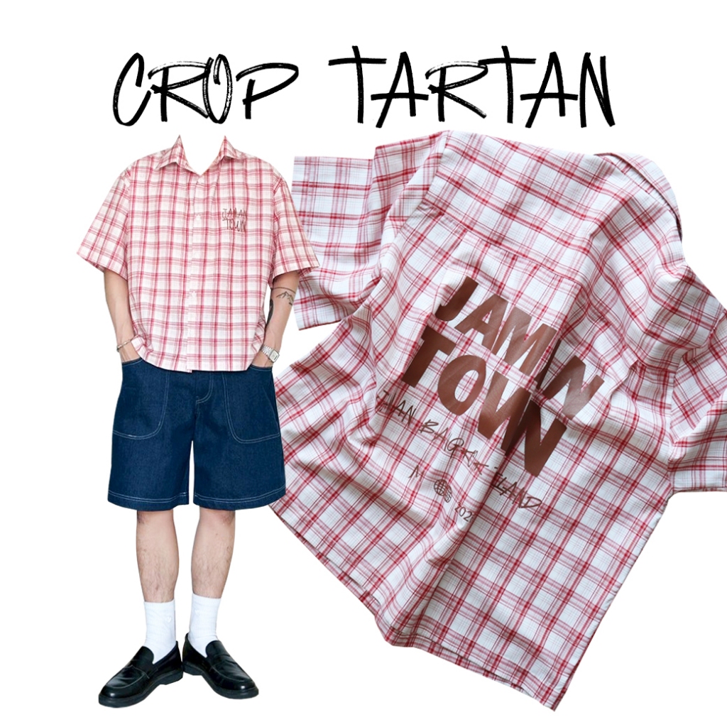 JAMANBKK / CROP TARTAN / เสื้อเชิ้ตทรง Oversize Crop ลายสก็อต