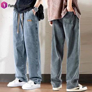Fancy Fashion กางเกงยีนส์ยาวชาย ทรงกระบอกเอวสูง ใส่สบาย เอวยางยืด ปรับเอวด้วยเชือก เท่ๆเข้ากับทุกแนว