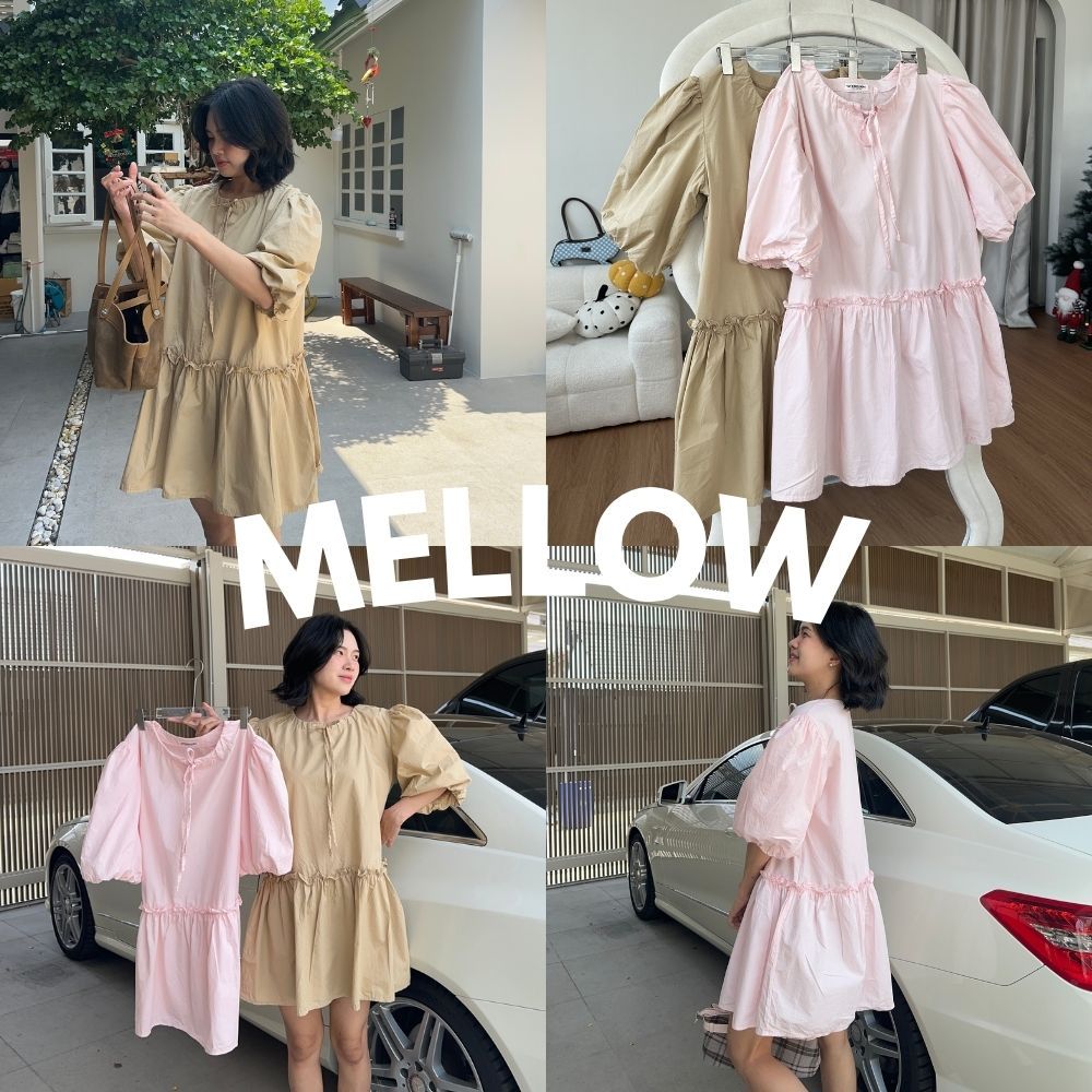 12FEBRUARY | MELLOW DRESS เดรสคอกลม แขนตุ๊กตา โอเวอร์ไซส์ ใส่สบาย ผ้าคอตตอน