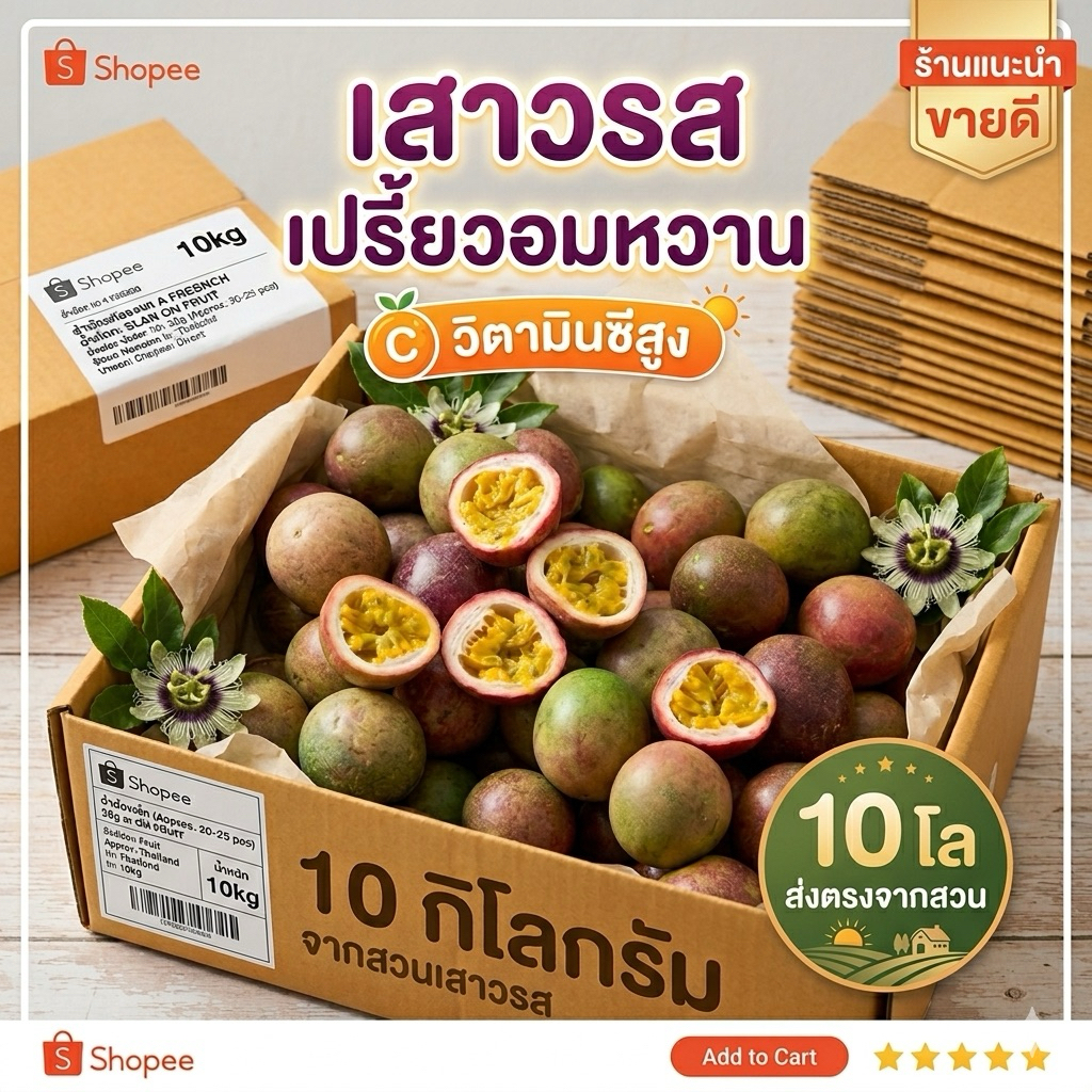 เสาวรสเปรี้ยวอมหวานชื่นใจ กล่องใหญ่ 10 โล เก็บใหม่สดจากสวนเชียงราย Passion Fruit ชาวบ้านปลูกเอง