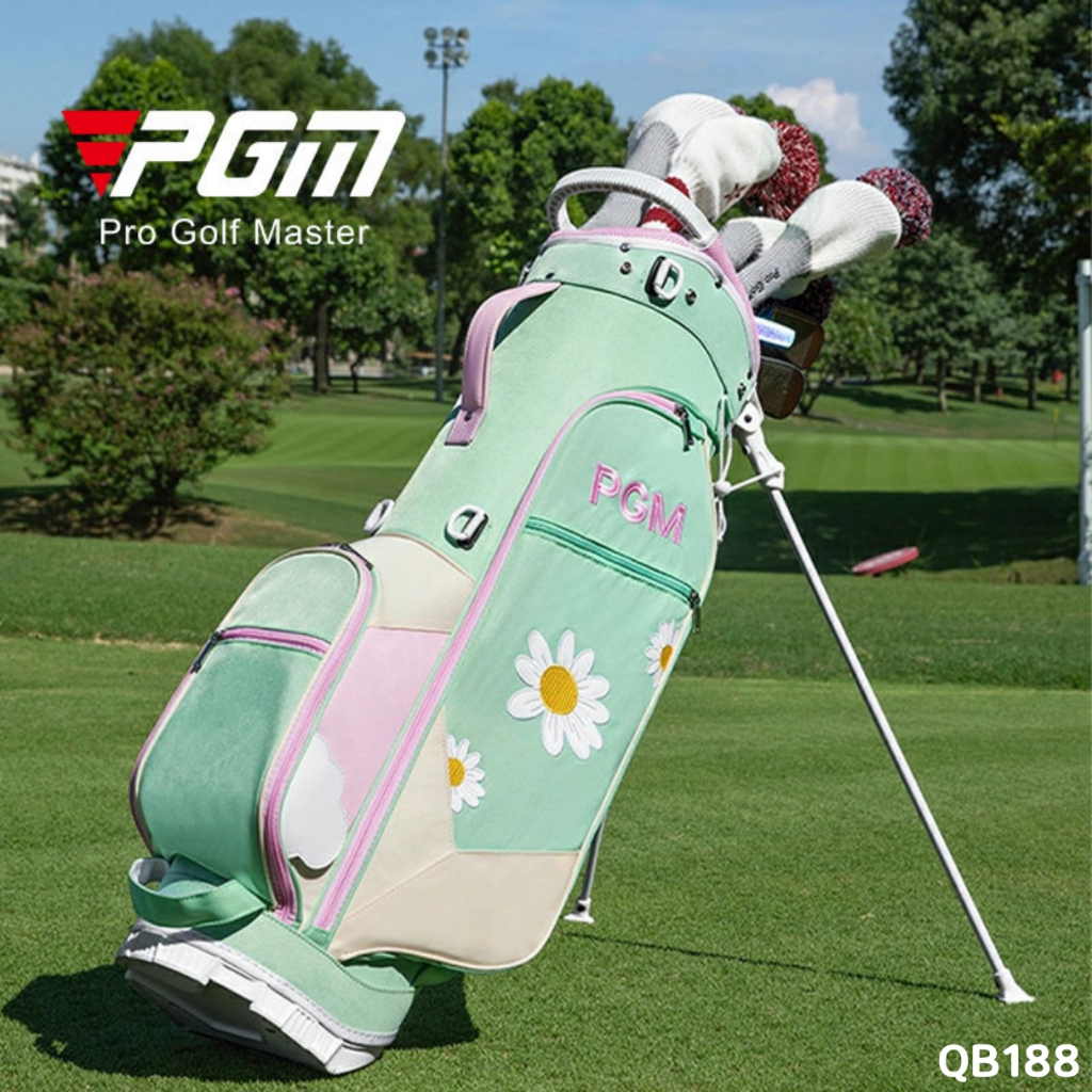 กระเป๋าใส่ไม้กอล์ฟ 5 ช่อง มีขาตั้ง สีเขียวลายดอกเดซี่ (QB188) PGM Golf Daisy Stand Bag