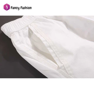 Fancy Fashion กางเกงขาสั้นผู้ชายฤดูร้อน มีกระเป๋าหลังและเอวยางยืด ผลิตจากผ้าฝ้าย สวมใส่สบาย
