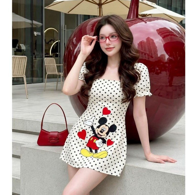 (มี2XL) Maria Diamond ยีนส์ Coconut Mick Dress เดรสผ้าเปเป้พิมพ์ลาย ทรงเข้ารูป มีซับใน มีซิป/ยาว32นิ้ว/0.5ข้าม