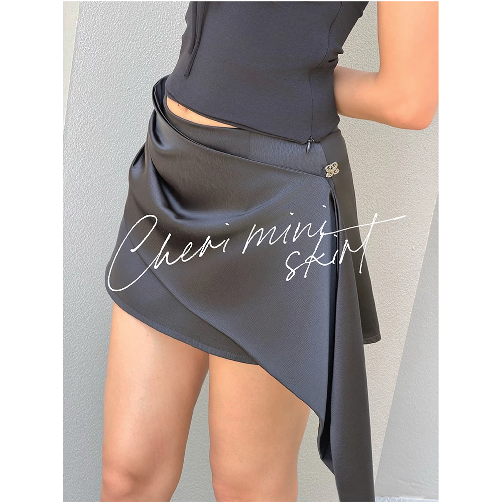 SEASON STUDIO - CHERI MINI SKIRT / กระโปรงซาติน ดีเทลจับจีบหน้า ระบายข้าง