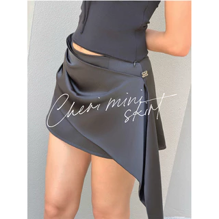 SEASON STUDIO - CHERI MINI SKIRT / กระโปรงซาติน ดีเทลจับจีบหน้า ระบายข้าง
