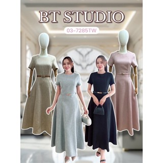 BT 03-7285TW  เดรสยาวแขนสั้นคอกลม ซิปหลัง อกเอวเข้ารูป กระโป…