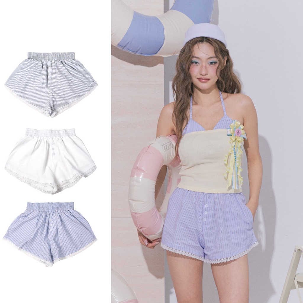kome.offi กางเกงขาสั้นขอบลูกไม้ รุ่น sora short