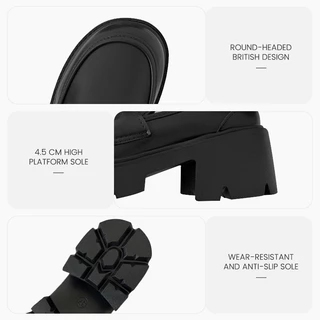 HOTANK (พร้อมส่งจากไทย) พื้นนุ่ม รองเท้าหนัง รองเท้าคัทชูหนังโลฟเฟอร์ สูงประมาณ 4.5 ซม. สไตล์อังกฤษย้อนยุค เรียบง่าย แฟช