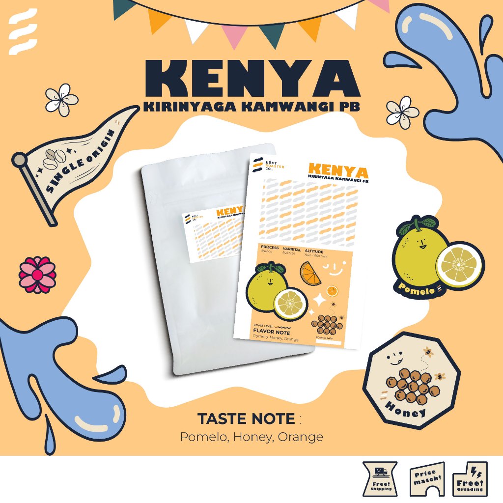 เมล็ดกาแฟคั่วอ่อน Kenya Kirinyaga Kamwangi PB Washed process ขนาด100กรัม