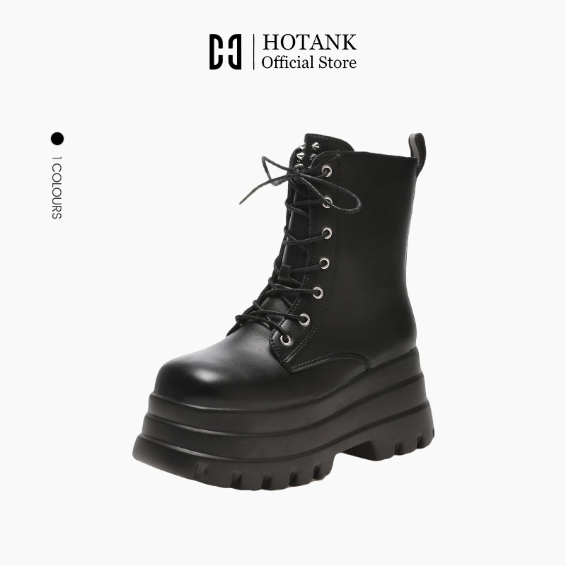 HOTANK ⚡พร้อมส่ง⚡รองเท้าบูทมาร์ติน รองเท้าบูทส้นตึก เพิ่มความสูง 8 ซม พื้นหนาแบบสบาย