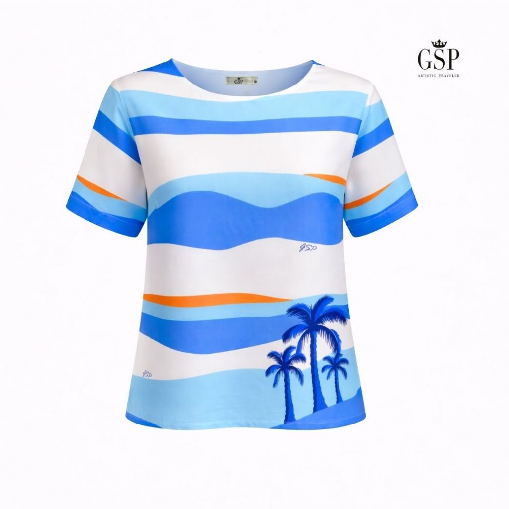 GSP Woman's Blouse Wave เสื้อผู้หญิง แขนสั้น สีฟ้า PCDUBU
