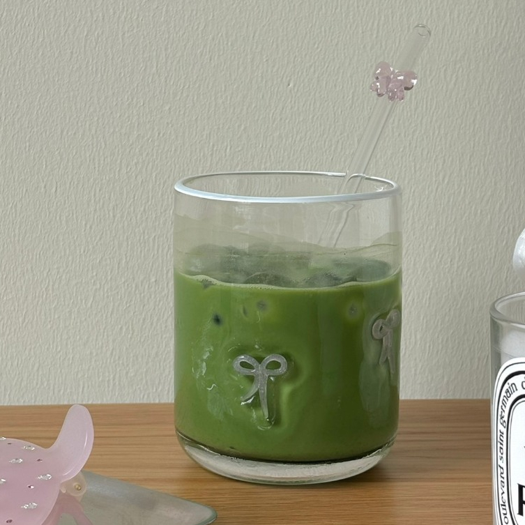 BON BON projects - Pink ribbon emoji glass - แก้วอิโมจิลายโบว์