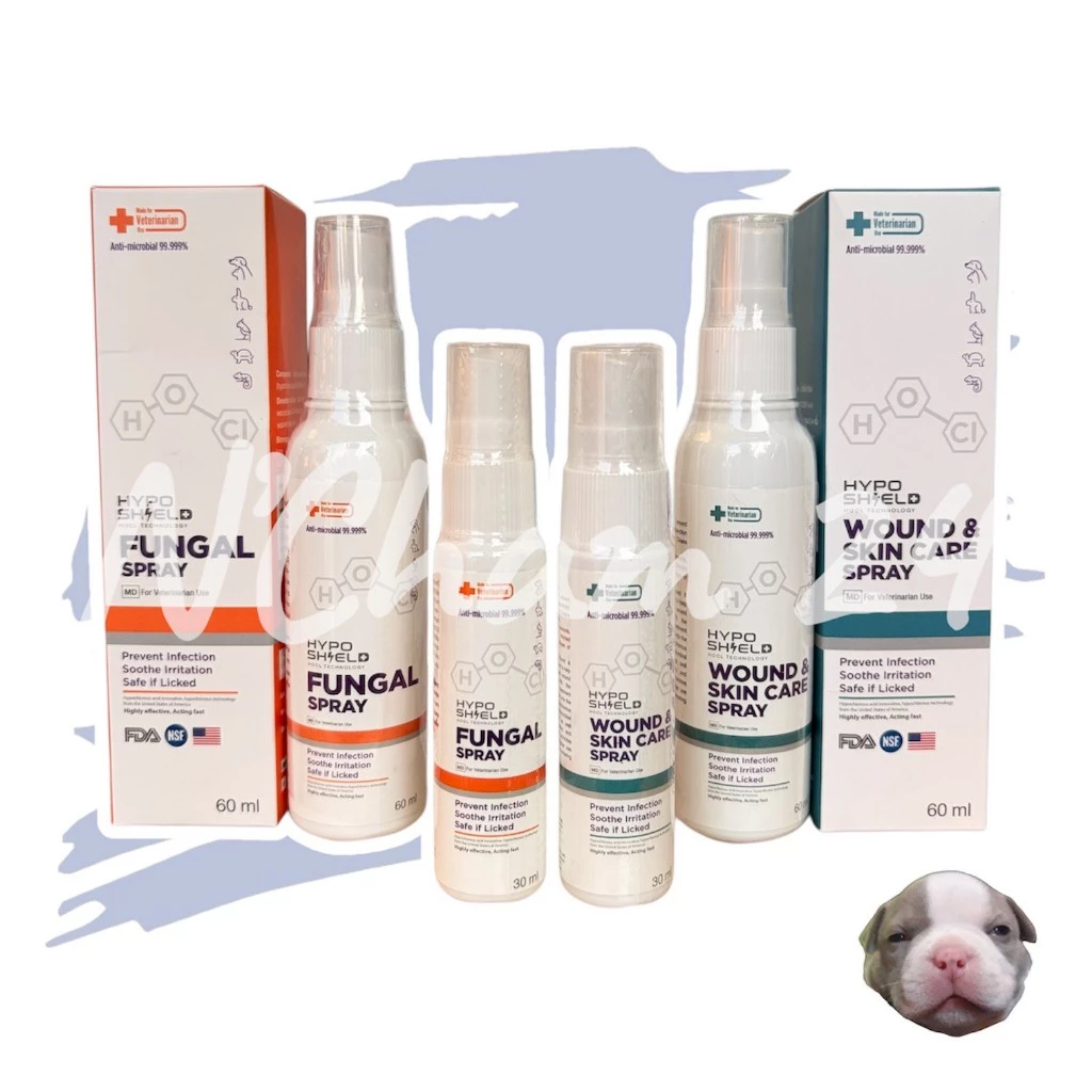 HypoShield ขนาด 30ml และ 60ml สเปรย์ดูแลแผลและผิวหนัง กำจัดเชื้อราสำหรับสัตว์เลี้ยง