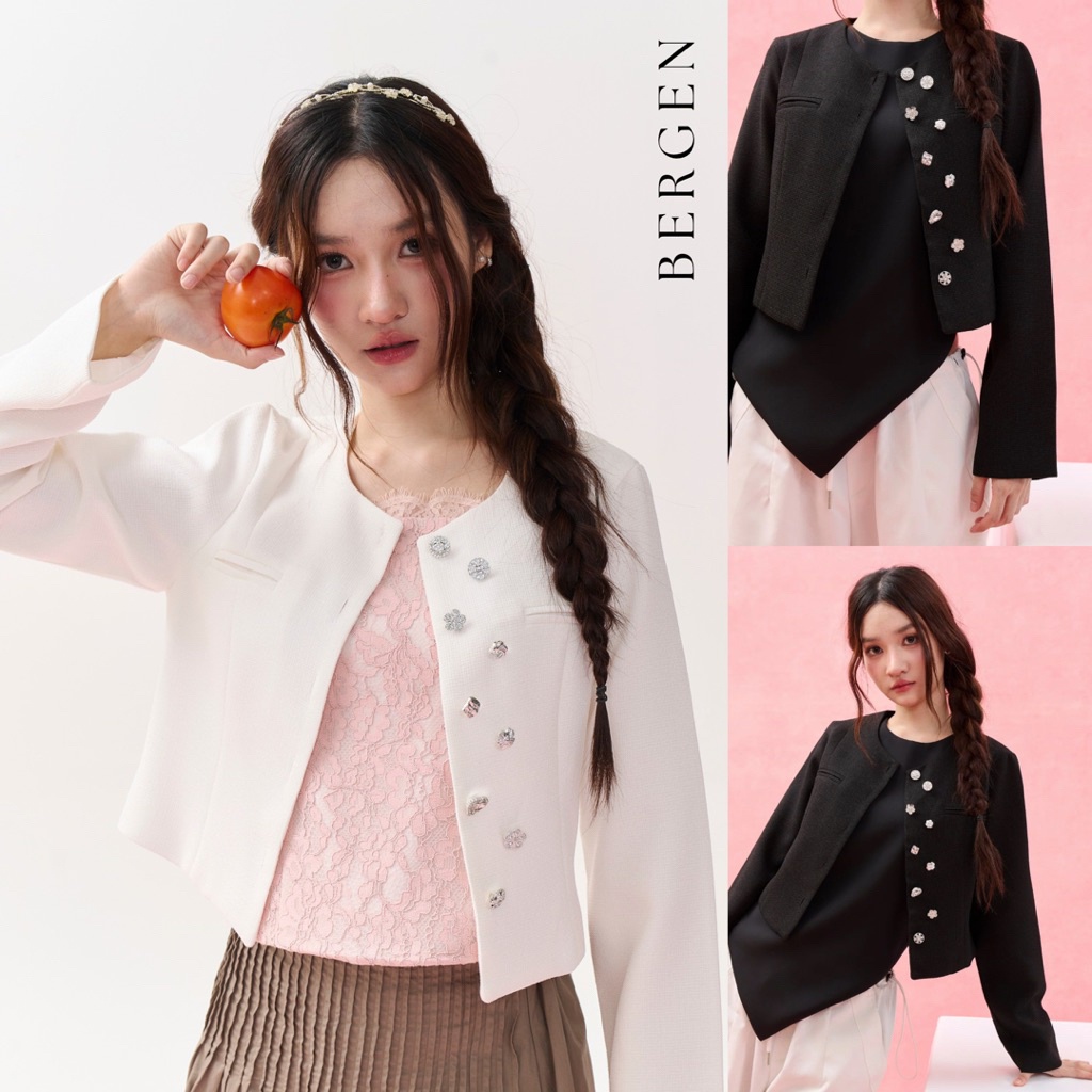 BERGEN BLAZER เบลเซอร์ทวีตน่ารัก ผ้าอัดกาว ใส่แล้วทรงเป๊ะไม่ย้วย ดีเทลกระดุมไม่ซ้ำ กระเป๋าหน้าเพิ่มความละมุน