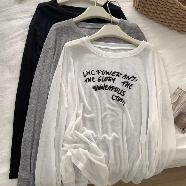 พร้อมส่งในไทย** เสื้อแขนยาวสกรีนตัวอักษรด้านหน้า ใส่ลำลอง เนื้อผ้านิ่ม Y321