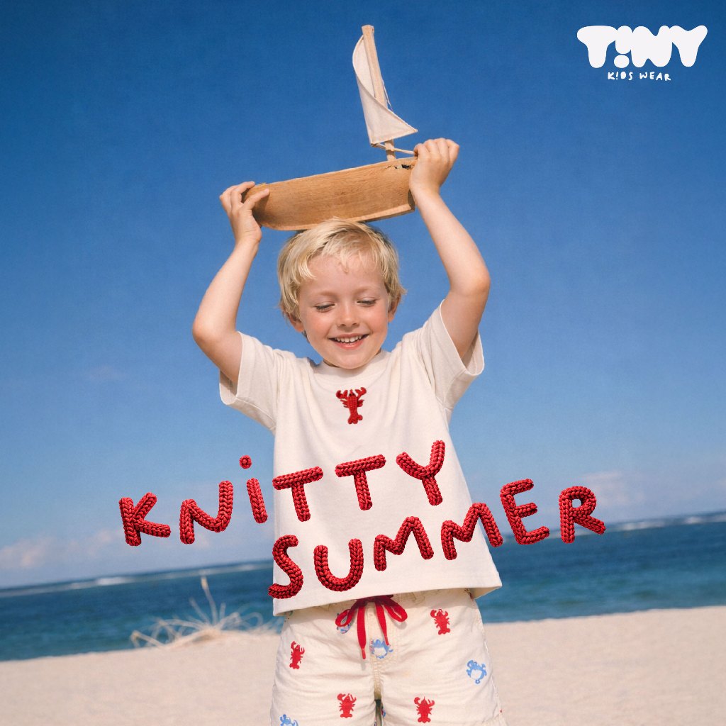 เสื้อยืดทรงโอเวอร์ไซซ์ ลายถักไหมพรมด้วยมือ รูปกุ้ง ล๊อปเตอร์/ Kidswear lobster-knitting T-shirt by T!NY