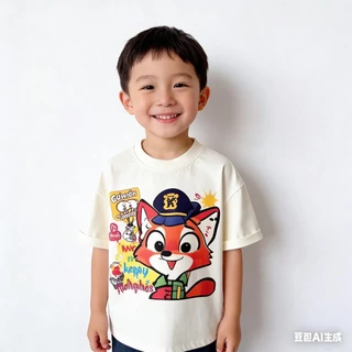 MC222 เสื้อยืดเด็ก ลายการ์ตูนกระต่าย/จิ้งจอก ผ้านิ่ม ใส่สบาย