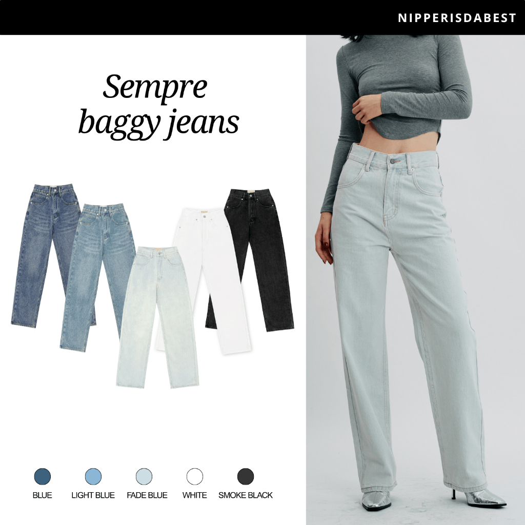 NIPPERISDABEST กางเกงยีนส์รุ่น Sempre Baggy Jeans #NPJ485 ทรงกระบอกตรง เอวสูงเพื่อค