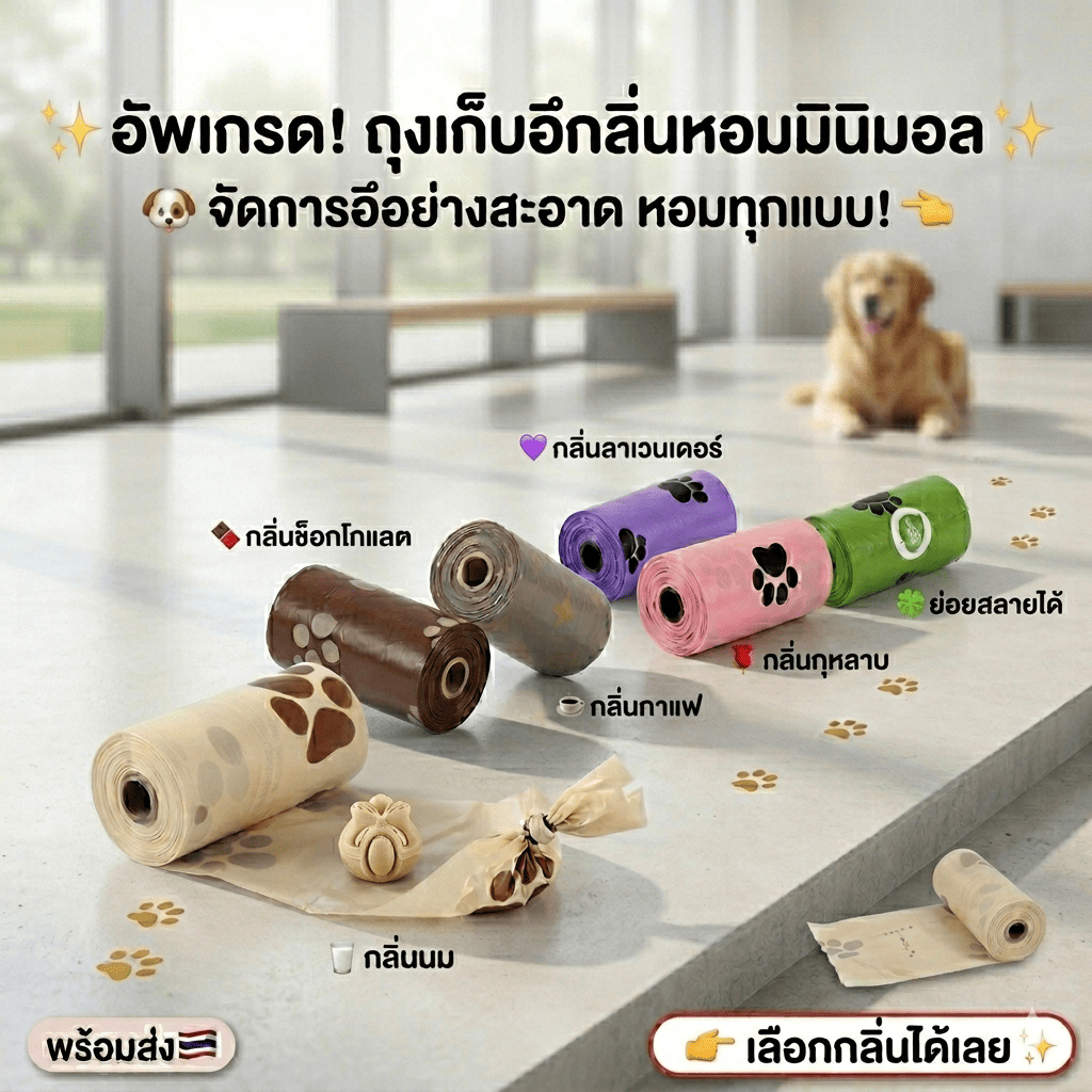 ถุงเก็บอึสัตว์เลี้ยง แบบม้วน เลือกกลิ่นได้ ขายแยกม้วน ถุงเก็บอึกลิ่นลาเวนเดอร์