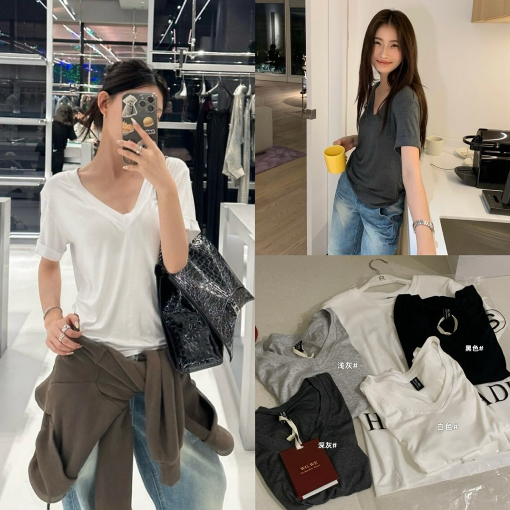 9161# เสื้อคอวีแขนสั้น ทรงใส่สบาย เนื้อผ้าดี งานสวย TAG:WG.WE 🇰🇷