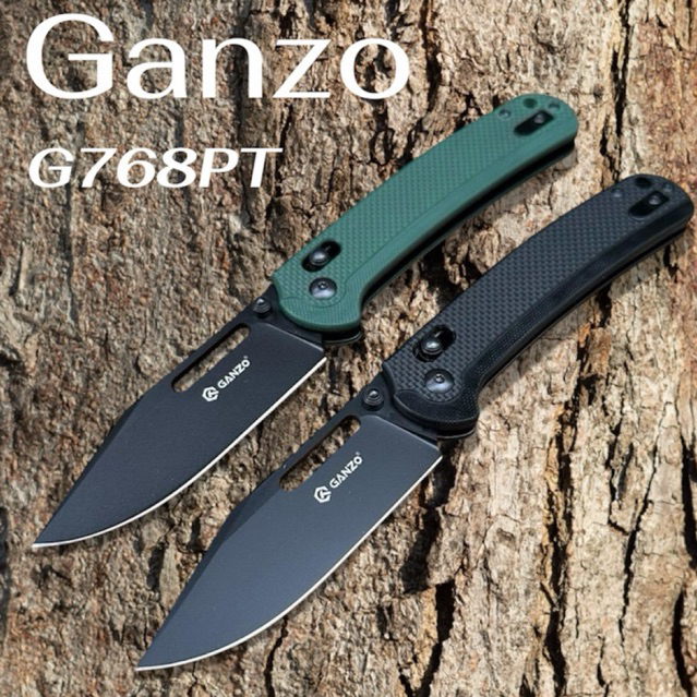 มีดพับGanzo G768PT ของแท้100% วัสดุใบมีด D2 ใบดำ วัสดุด้ามจับG10 ใบมีดยาว 3.5 นิ้ว
