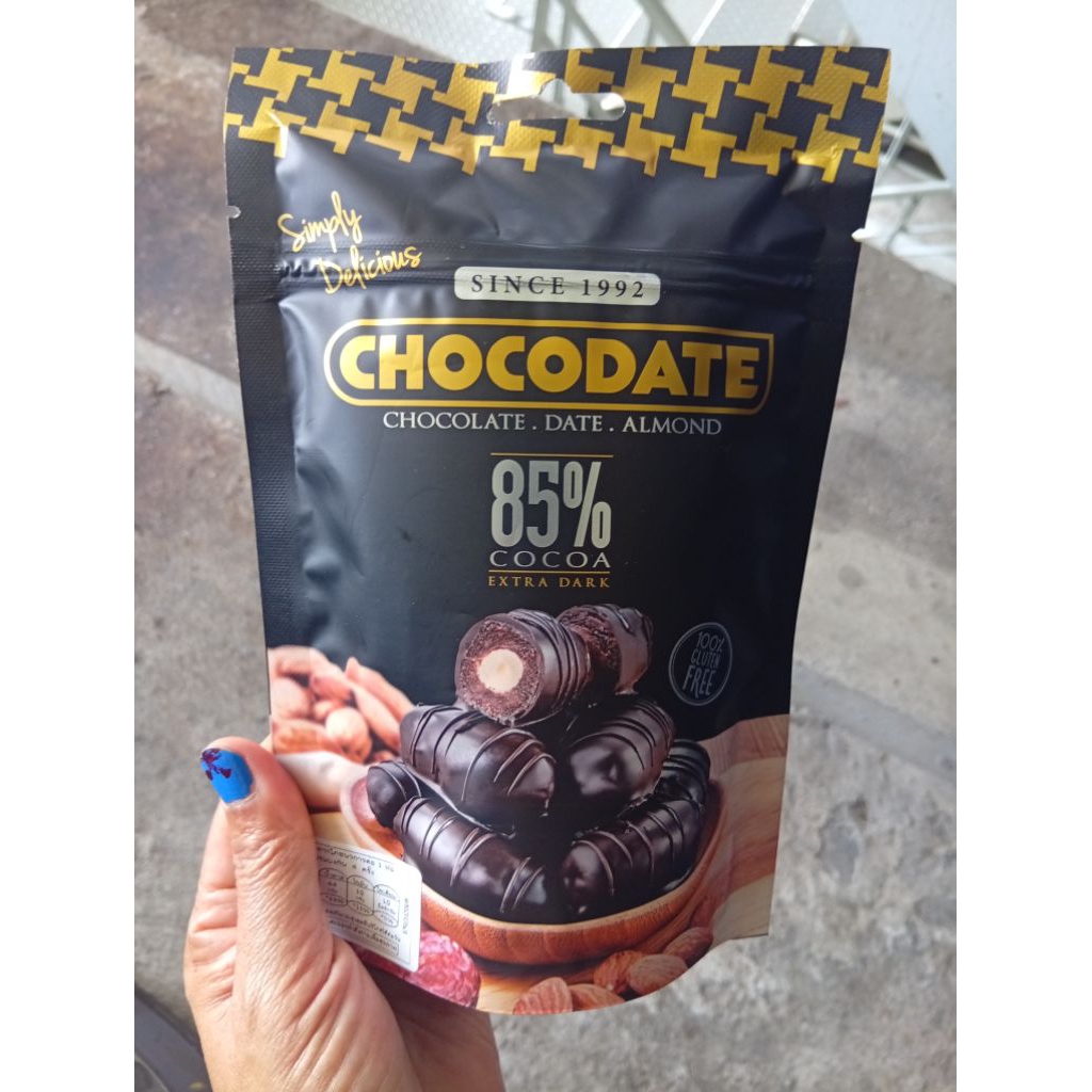 Chocodate Chocolate -Date Almond Extra Dark 100g.อินทผาลัมสอดไส้อัลมอนด์เคลือบดาร์กช็อกโกแลต 100 กรัม