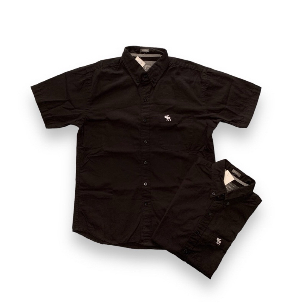 เสื้อเชิ้ตแขนสั้น A&F Abercrombie & Fitch (LU163) ผู้ชาย สีดำ มีกระเป๋าหน้าอกซ้าย