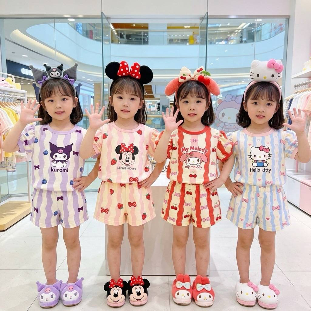 ชุดเซ็ท คอกลม แขนตุ๊กตา ผ้านิ่มพิมพ์ลายBBkids