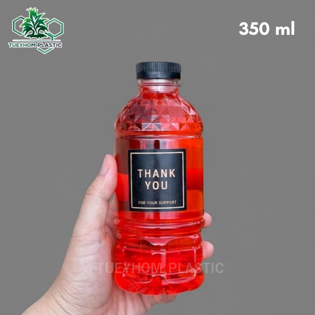 ขวด PET 350cc ขวดน้ำ 350ml พร้อมฝา ทรงเพชร ขวดน้ำผลไม้ ขวดเครื่องดื่ม (แพ็ค 60/120 ขวด)
