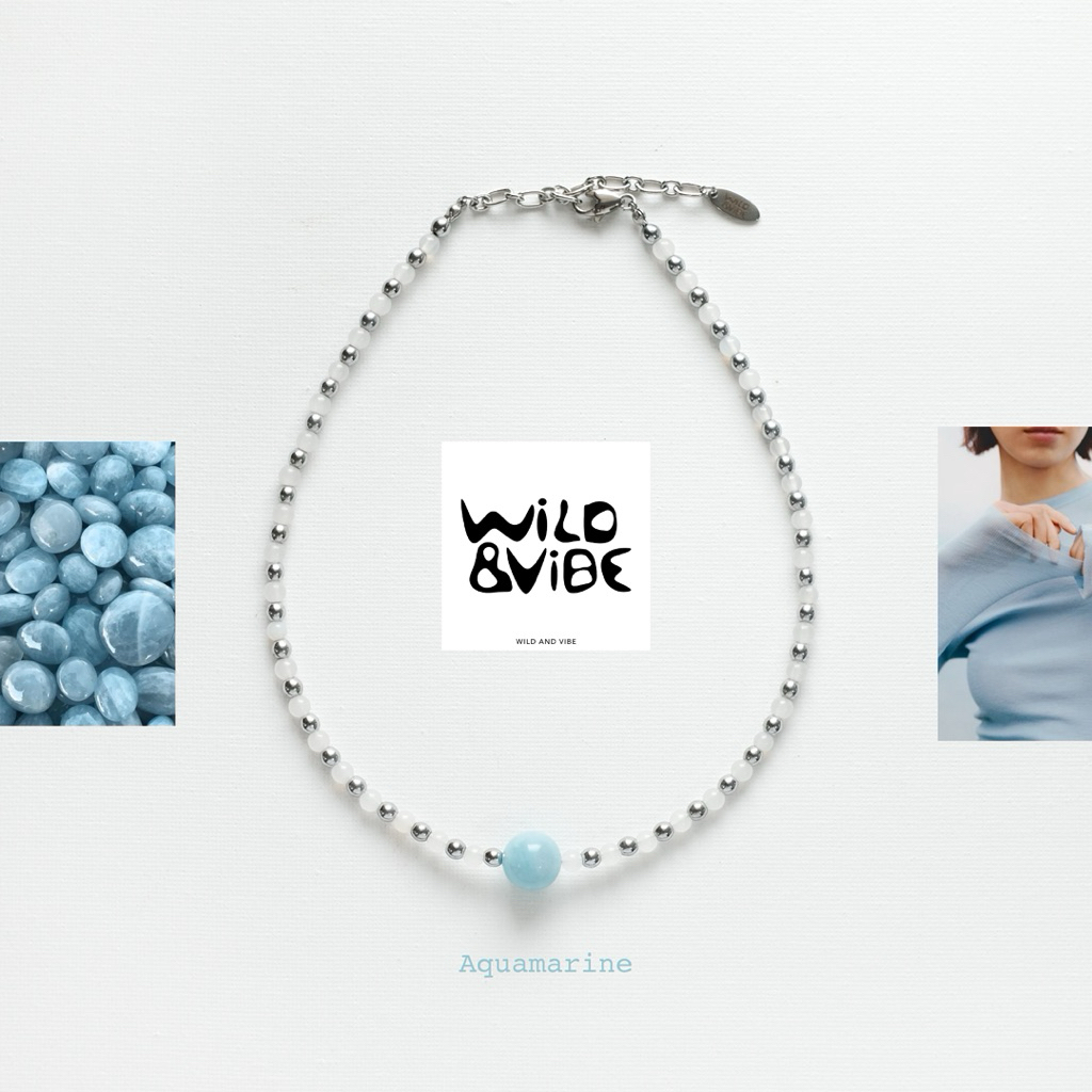 “Ocean Whisper” Aquamarine Necklace 💙 สร้อยคออะความารีน + เฮมาไทน์ | Minimal Luxury | Unisex | พร้อมส่ง