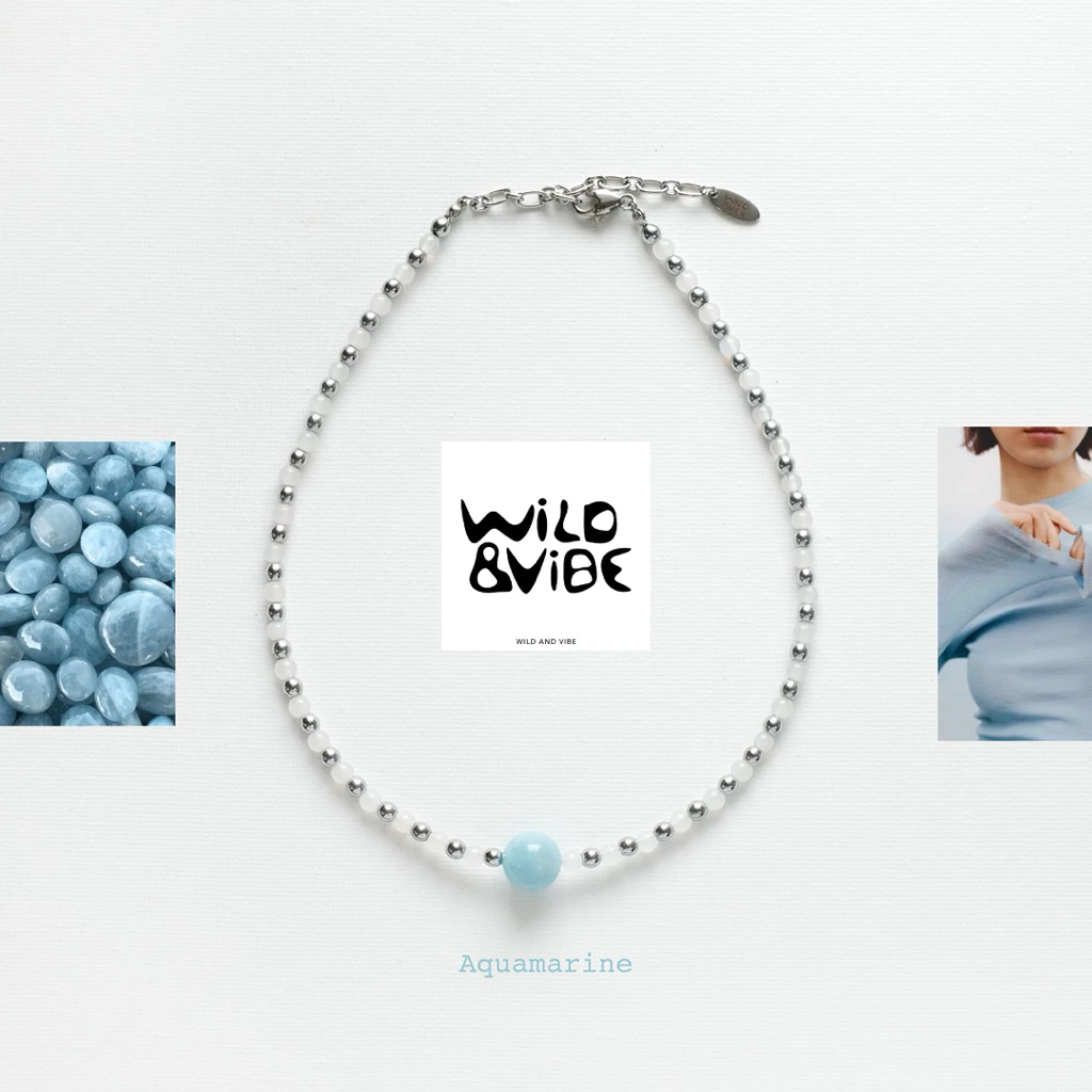 “Ocean Whisper” Aquamarine Necklace 💙 สร้อยคอหินอะความารีน + เฮมาไทน์ | Minimal Luxury | Unisex | พร้อมส่ง