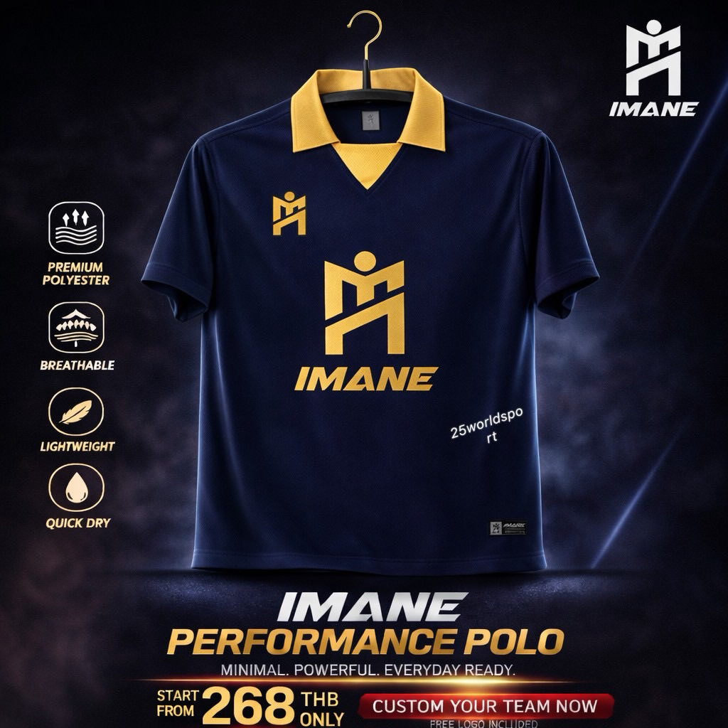 IMANE เสื้อกีฬา คอสีปก พร้อมโลโก้ M (IMANE )ตรงกลางตัว IMA1 002