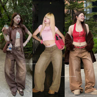 Proudly.bkk - wanwan jeans กางเกงยีนส์ขากระบอกใหญ่ วินเทจเอวสูงไม่มากสีเฟดฟอก