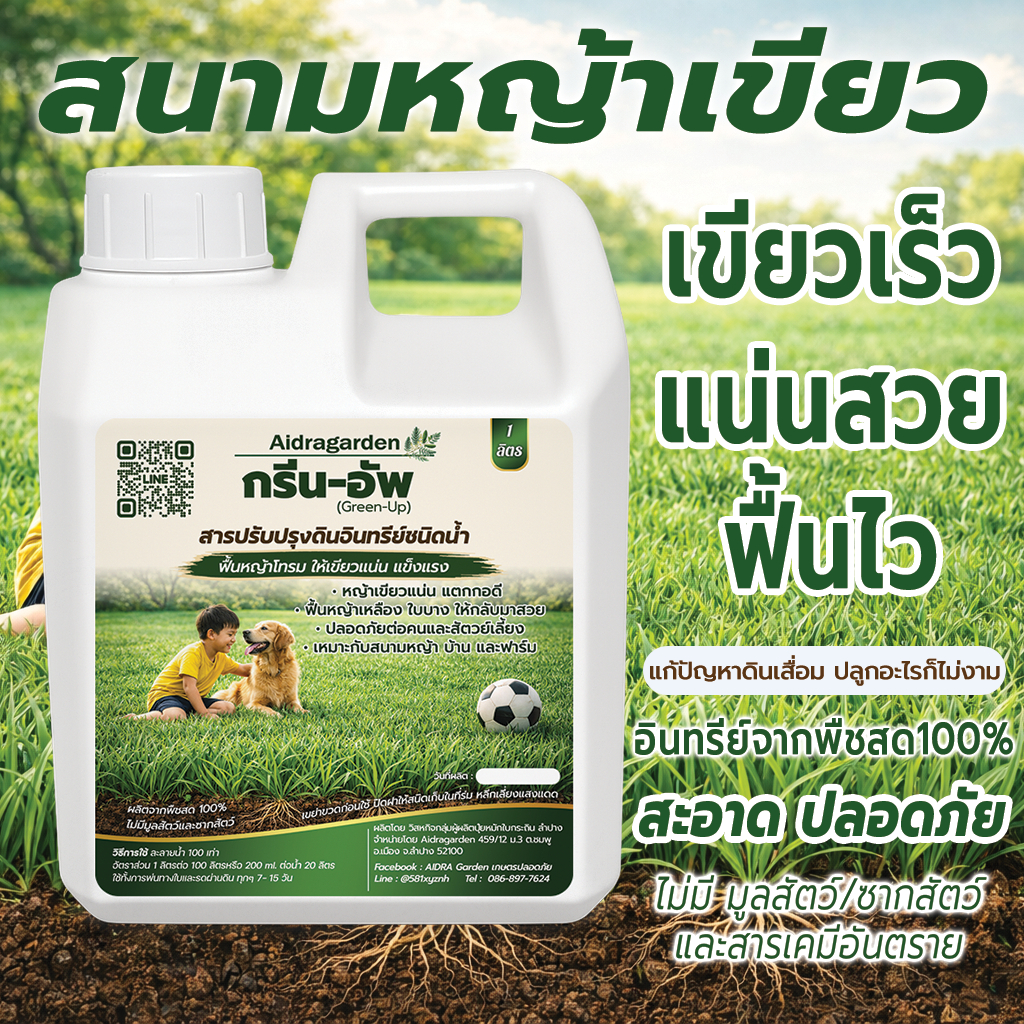 ฟื้นสนามหญ้า เขียวแน่น สม่ำเสมอ | Aidragarden Green Turf 1 ลิตร