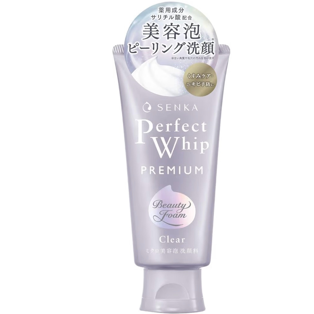🌸🇯🇵made in Japan SENKA Premium Perfect Whip Clear 120g โฟมล้างหน้า ผิวใส ลดสิวอุดตัน กระชับรูขุมขน ของแท้ จากญี่ปุ่น