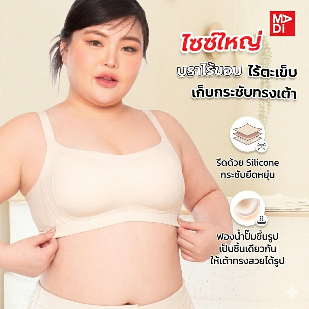 Sgarlet Plussize เสื้อในไร้โครง สาวอวบ แบบBonding ไร้รอยต่อ เก็บกระชับ ผ้าพรางเนินอก (Jolie bra) MB1524
