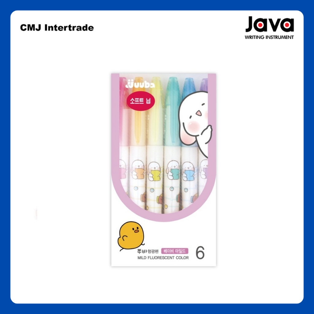 JAVA jjuuba Baby Mild ไฮไลท์ปากกาแพ็ค 6 สี ปากกาไฮไลท์สีพาสเทล