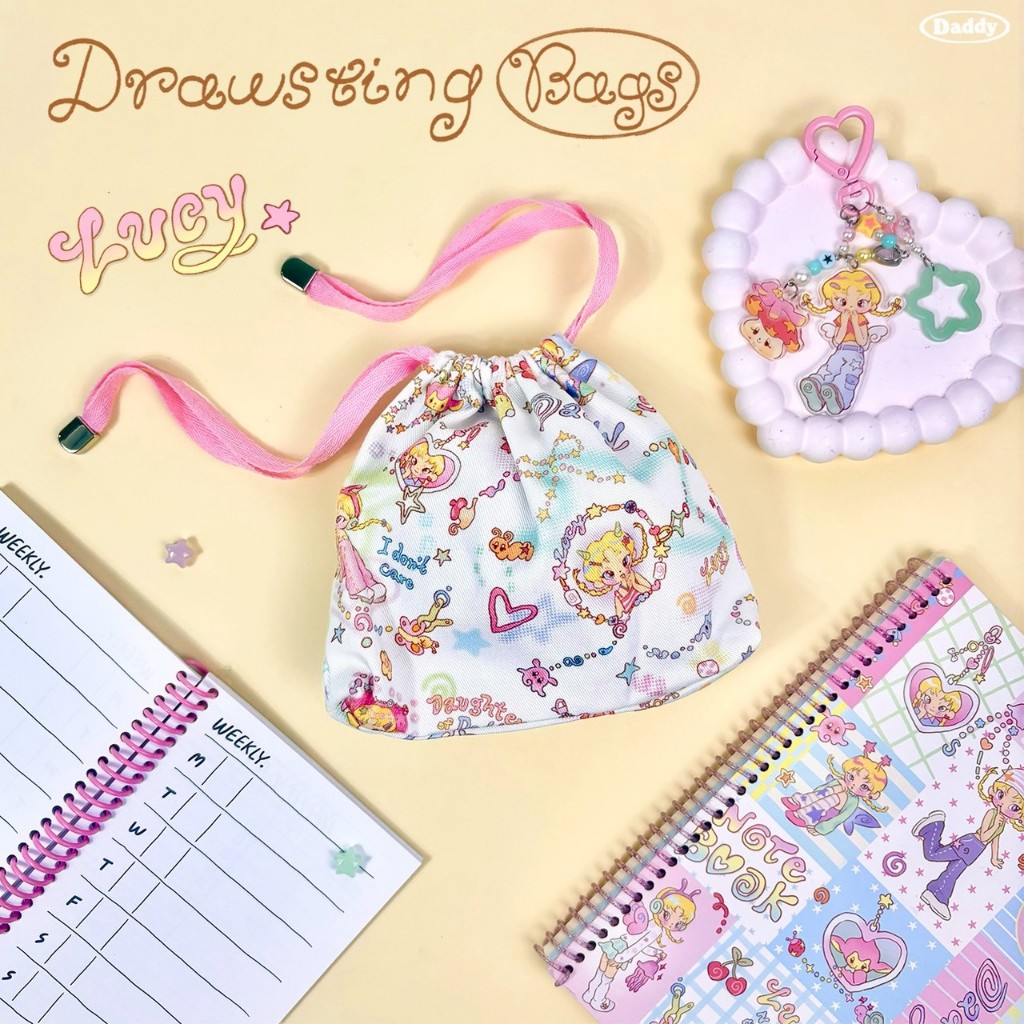 DADDY | Drawstring Bag ( Small ) ลาย Weird Night กระเป๋าผ้าหูรูด ใบเล็ก สุดน่ารัก