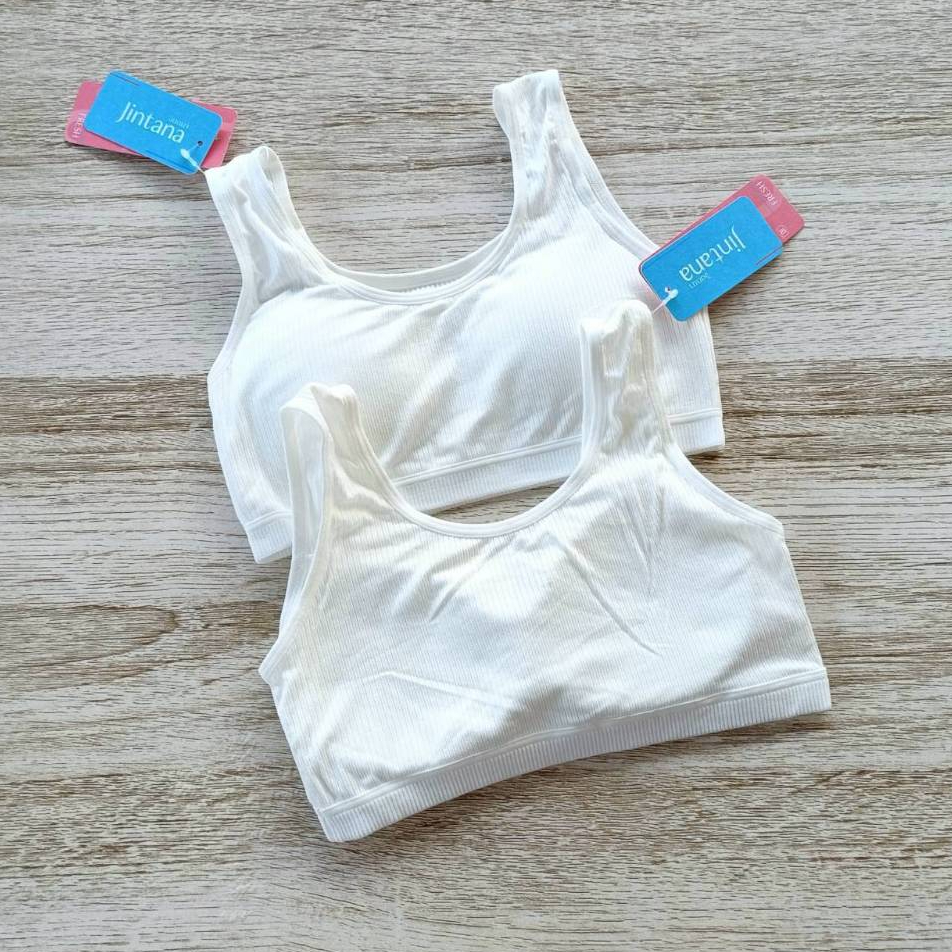 Jintana เสื้อชั้นในเด็กแบบสวม / สปอร์ตบราครอป รุ่น Fresh สีขาว ผ้าร่อง ใส่สบายทุกวัน