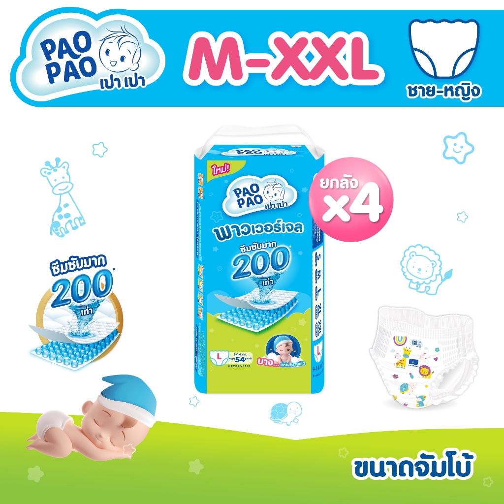 [จัมโบ้ยกลัง] PAOPAO เปาเปา ผ้าอ้อมเด็ก ขนาดจัมโบ้ - บาง ซึมไว ใส่สบายไม่ตุงก้น ด้วยพาวเวอร์เจล Size M-XXL