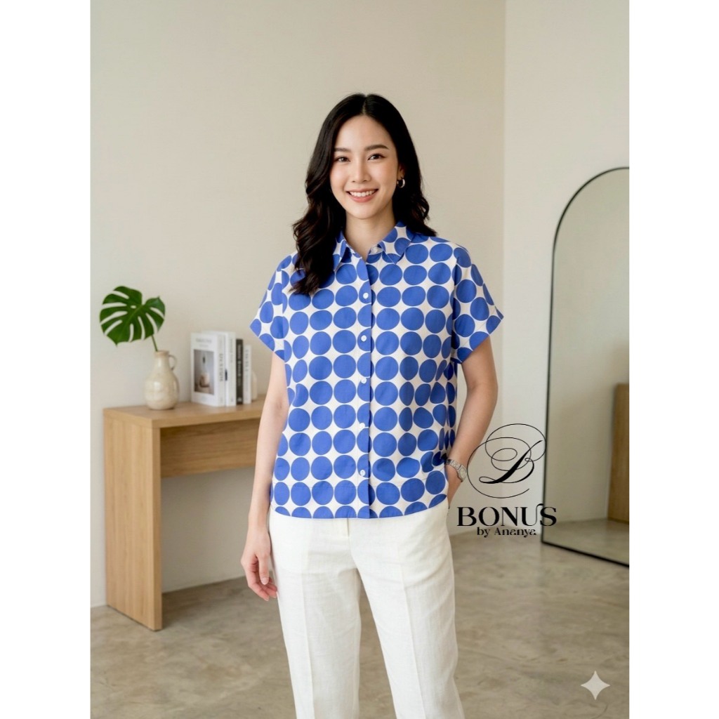 เสื้อคอปกเชิ้ตแขนสั้นผ้าคอตตอนญี่ปุ่น 🇯🇵100% ป้ายBonus by Ananya 642569