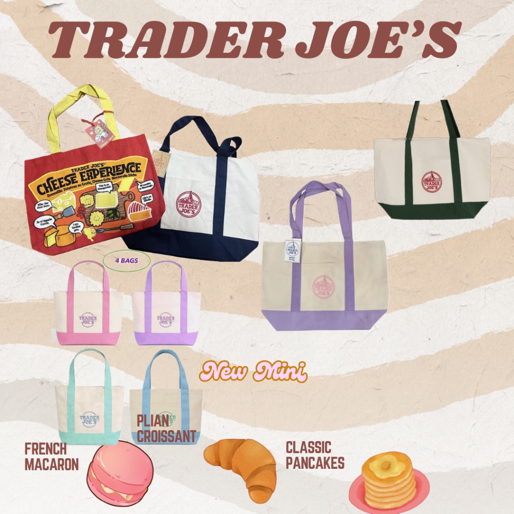 🆕พร้อมส่ง🎀สีใหม่ Mini Pastel  🎀 👛กระเป๋าผ้าสุดฮิต Trader Joe's Canvas Tote Navy 💦/ Green ☘️& Cheese bag ของแท้💯 🇺🇸