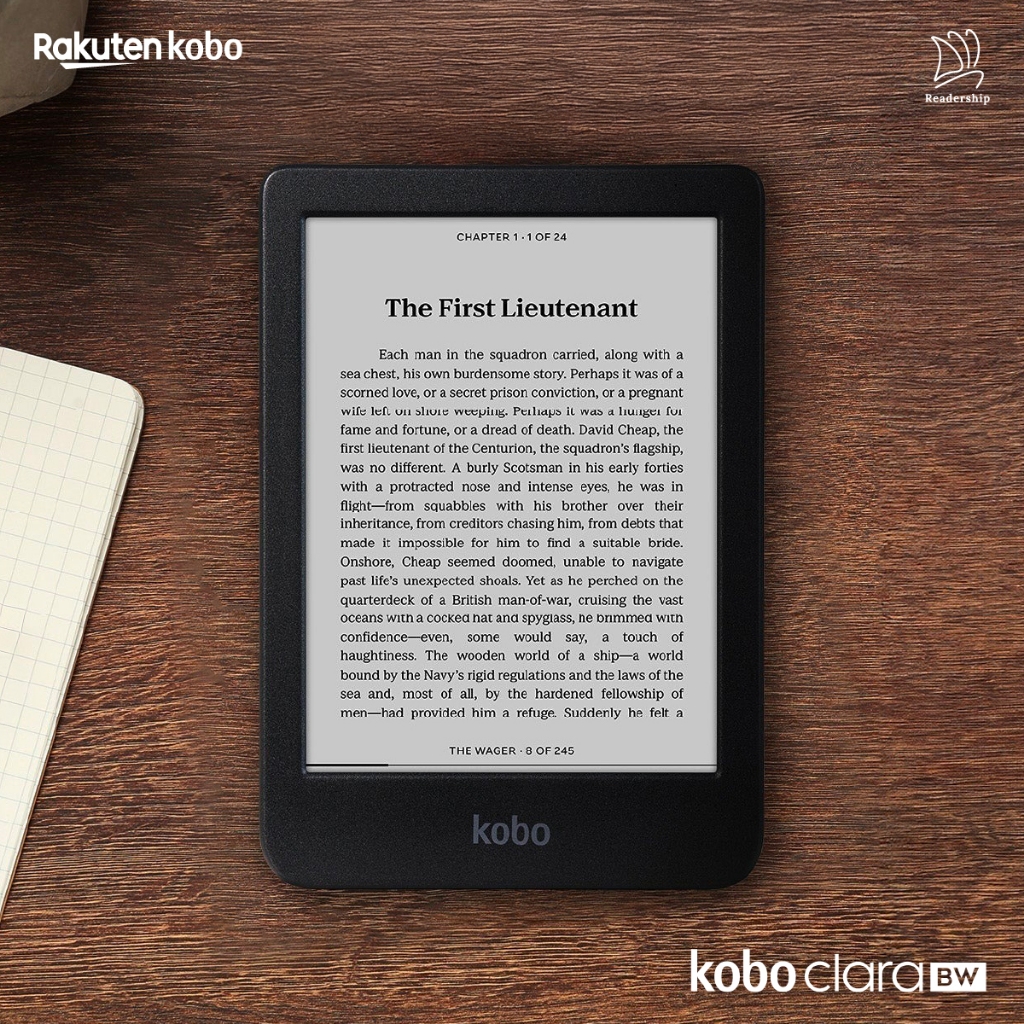 Kobo Clara BW l E-Reader หน้าจอขาวดำ E-Ink ขนาด 6 นิ้ว กันน้ำ IPX8 รองรับไฟหน้า ComfortLight Pro อ่านสบายตา