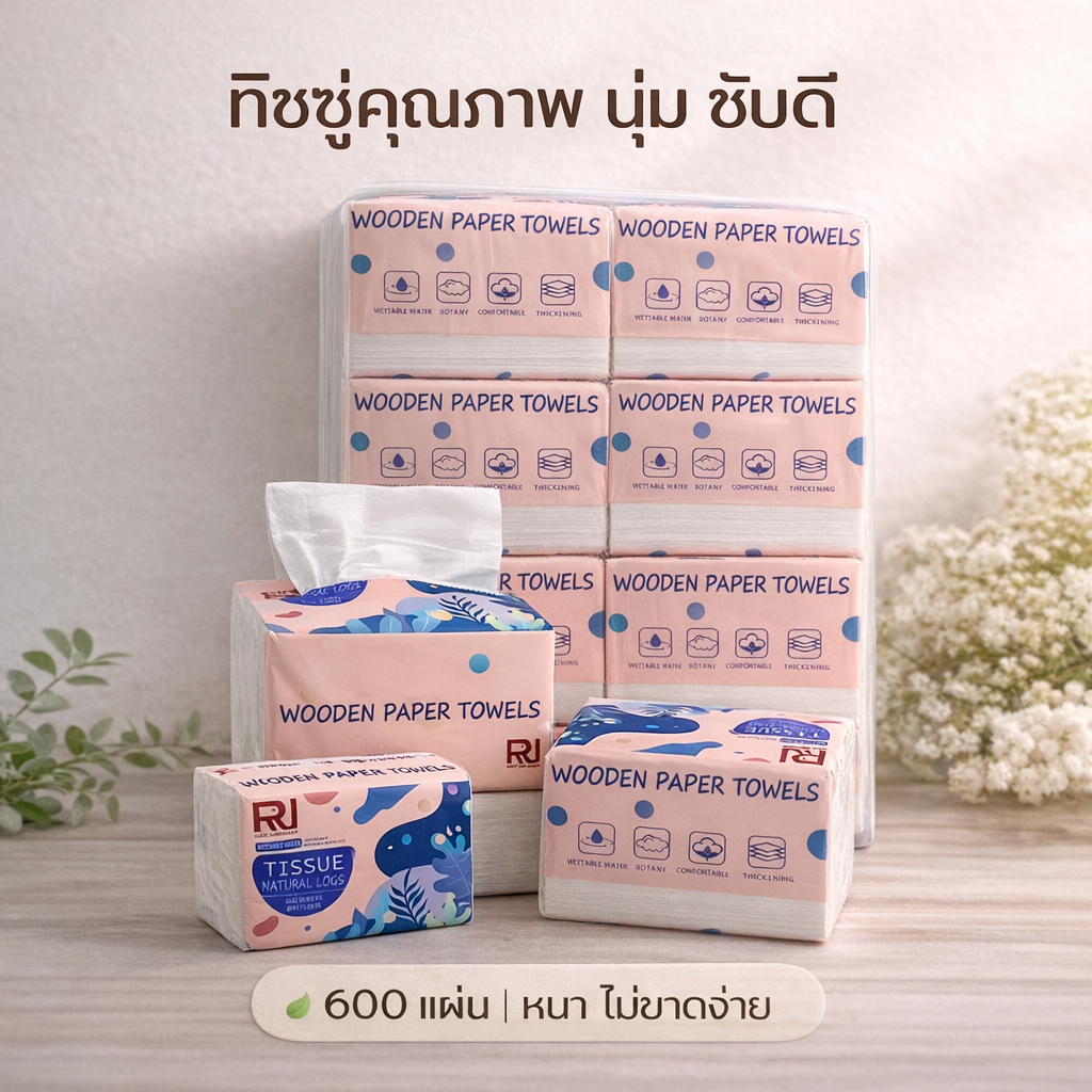 [ 8ห่อ / 1แพ็ค  ] RJ Wooden Paper Towels
