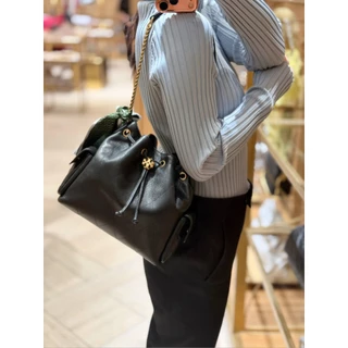 👜ของแท้💯🔥Tory Burch Charlie Bucket bag Shoulder bag กระเป๋าสะพายไหล่ดีไซน์รูดเชือก การเย็บตารางเพชร
