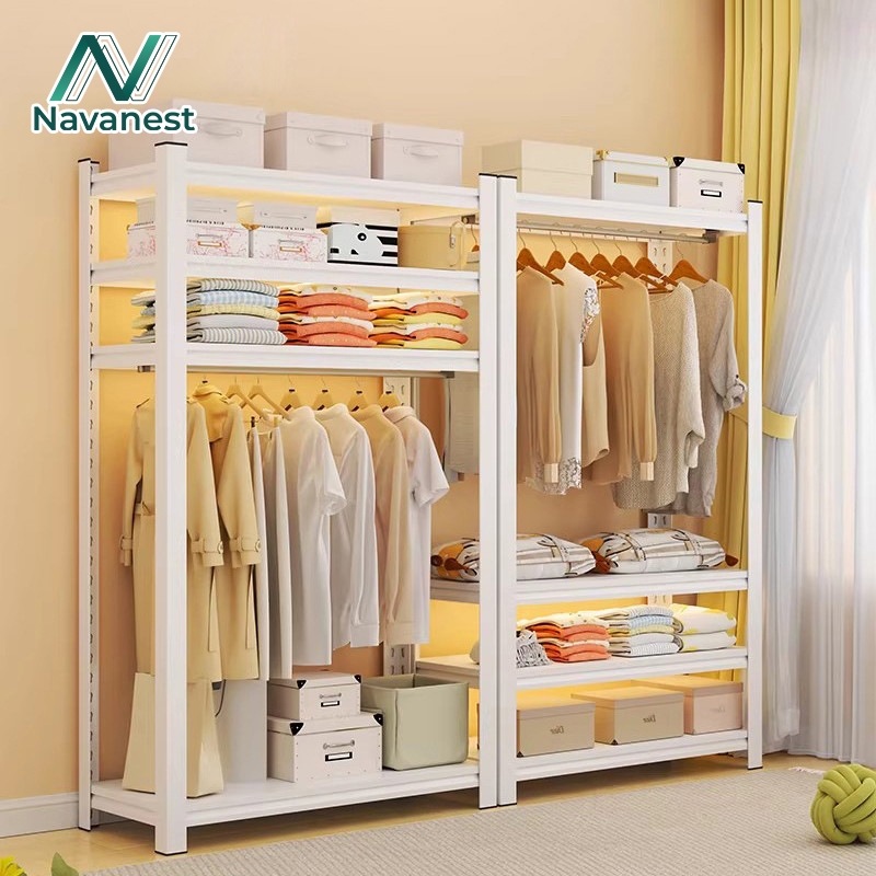 Navanestราวแขวนผ้าและชั้นวาง ราวตั้งพื้นในห้องนอน 160/183/200cm ราวแขวนเสื้อผ้าและหมวก ดีไซน์เปิดโล่ง ราวจัดเก็บเสื้อผ้า