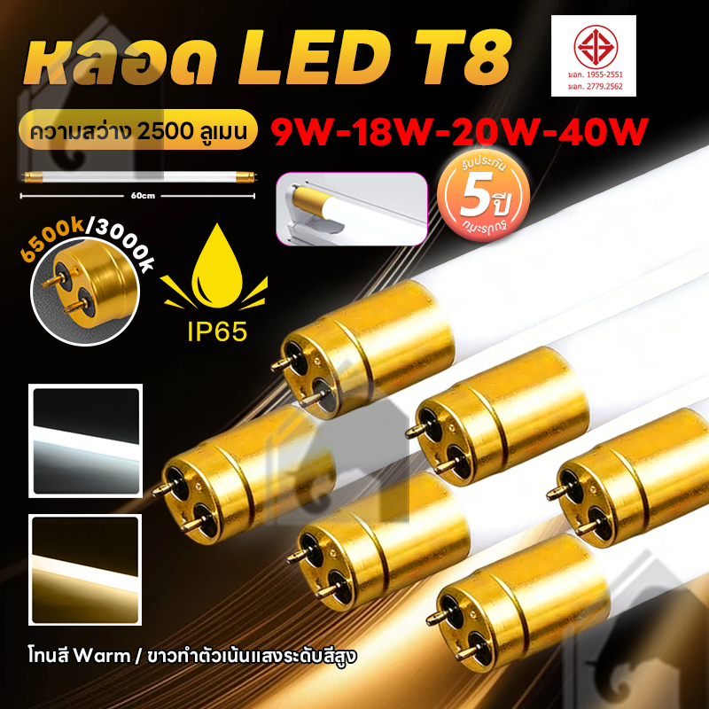 หลอดไฟยาว led T8 FULL / TUBE ชุด4/6หลอด รับประกัน 5 ปี 9W 18W 20W 40W พร้อมราง หลอดไฟ led