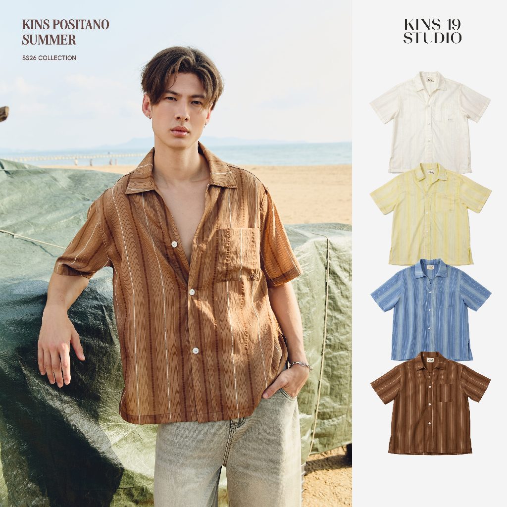 KINS 19 STUDIO |  KINS Irregular Stripe Shirt เสื้อเชิ้ตแขนสั้นคินส์ [KN150]