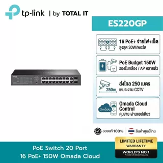 TP-Link ES220GP | Omada PoE Switch 16 Port | 150W PoE Fanless Cloud